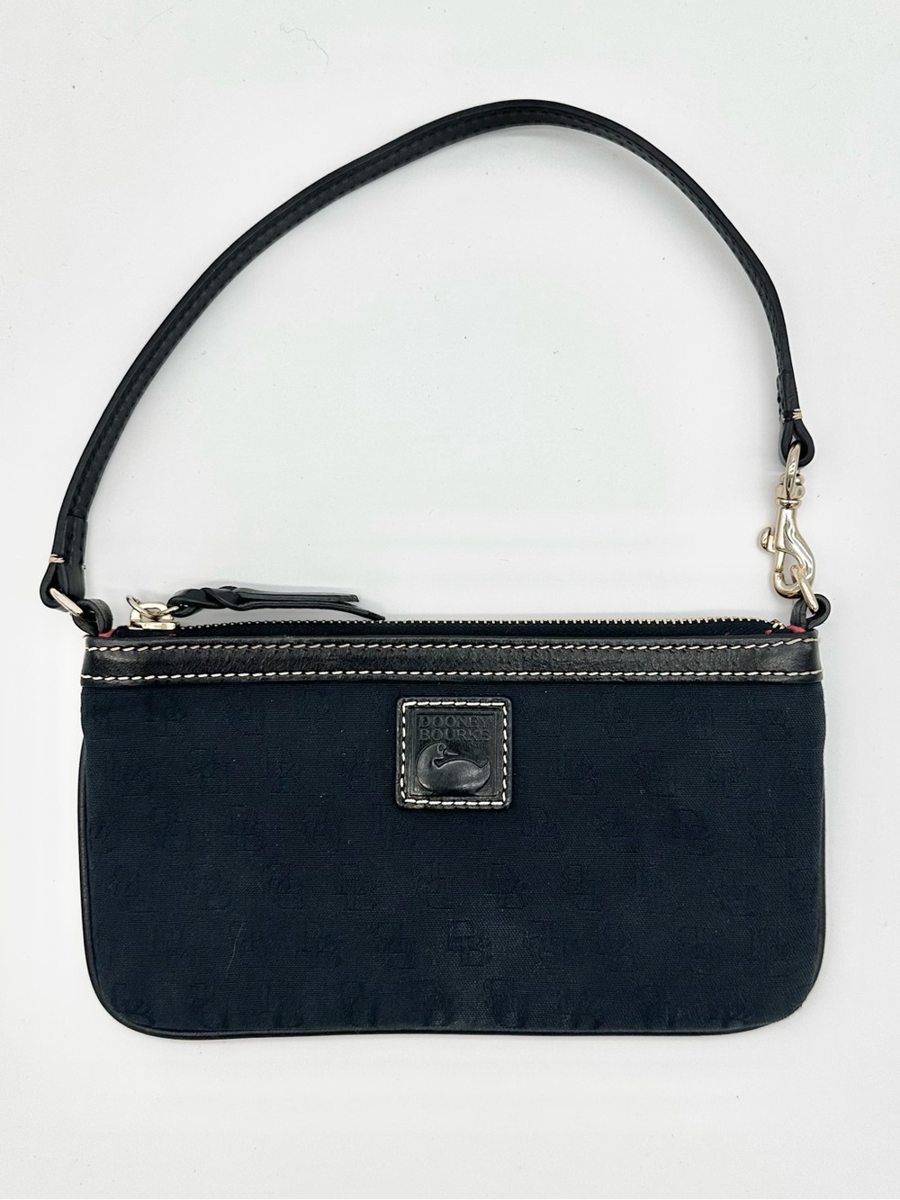 Dooney & Bourke Dark Blue Monogram Canvas Mini Wristlet Pochette